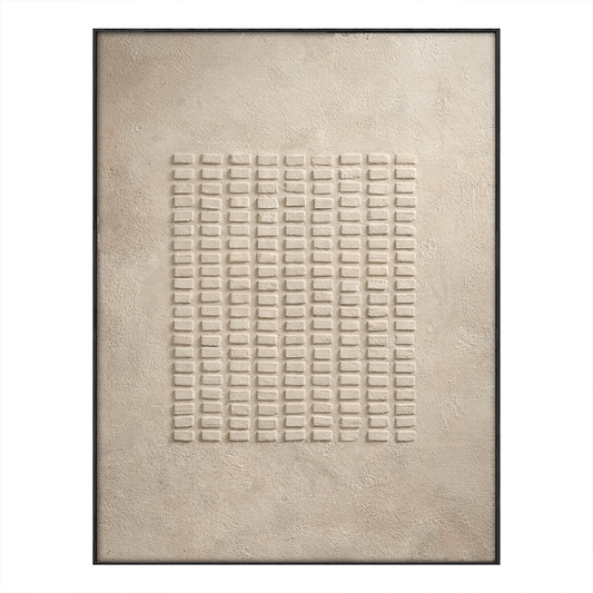Modern Minimalist Neutral Beige 3D Textured Geometric Lines Plaster Wall Art, Abstract Rectangular Grid Pattern Wabi Sabi Alternative Soft Tone Wall Decor for Calm Spaces