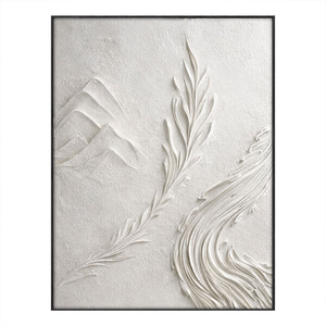 Minimalist 3D Relief Nature-Inspired Plaster Wall Art – Soft White Beige Tone Mountain Leaf Wave Textured Artwork for Modern and Wabi-Sabi Inspired Living Spaces, Calming Bedroom, Professional Office, Cozy Hallway, Elegant Dining Room