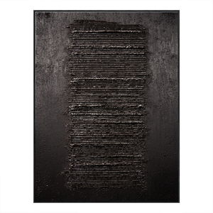 Minimalist Dark Abstract Geometric Textured Wall Art - Modern Monochrome Impasto Black Grey Vertical Line Artwork for Contemporary Living Room Office Bedroom Decor