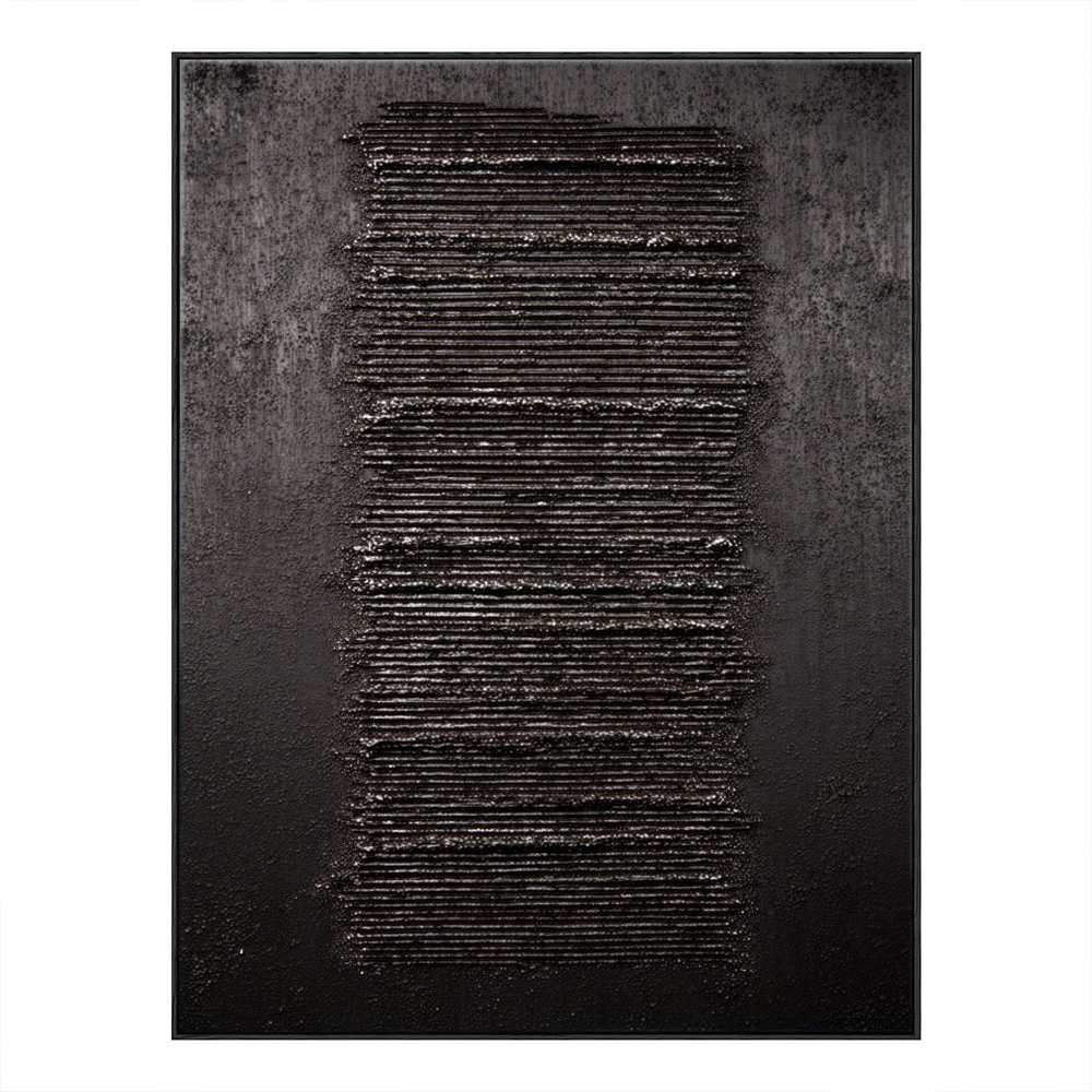 Minimalist Dark Abstract Geometric Textured Wall Art - Modern Monochrome Impasto Black Grey Vertical Line Artwork for Contemporary Living Room Office Bedroom Decor
