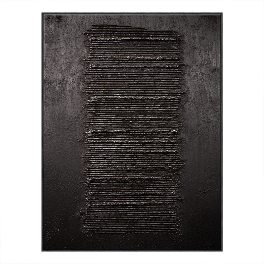 Minimalist Dark Abstract Geometric Textured Wall Art - Modern Monochrome Impasto Black Grey Vertical Line Artwork for Contemporary Living Room Office Bedroom Decor