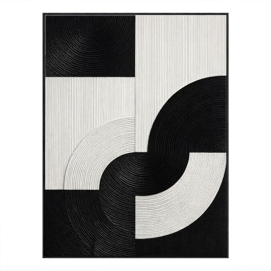 Modern Black and White Geometric Abstract Textured Wall Art, High Contrast Minimalist Block and Curve Design, Thick Monochrome Raised Canvas Artwork for Living Room Bedroom Office Dining Room Hallway