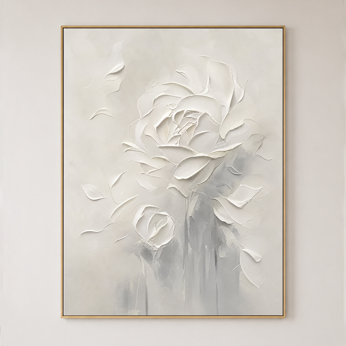 White And Soft Gray Textured Flower Vertical Acrylic-Style Wall Art for Living Room