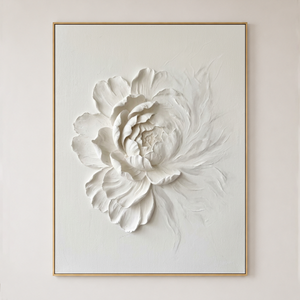 White Flower 3D Relief Textured Vertical Wall Art for Living Room Bedroom