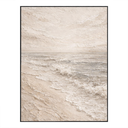 Minimalist Neutral Ocean Wave Textured Wall Art Beige White Grey Abstract Beach Scene Impasto Painting Coastal Artwork for Living Room Bedroom Dining Room Office Hallway