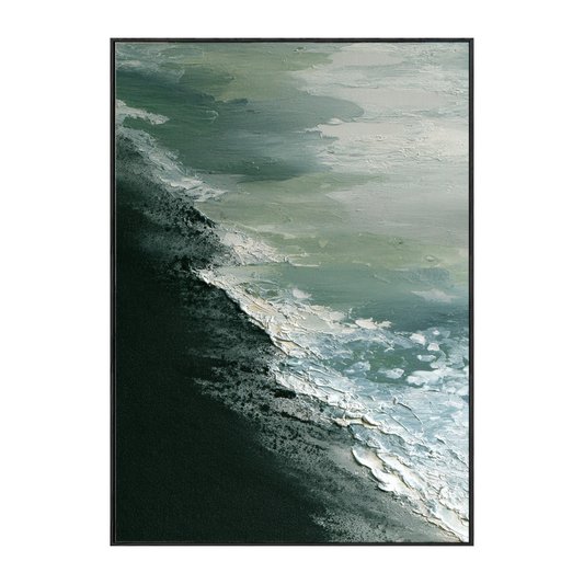 Abstract Coastal Ocean Wave Black Sand Beach Thick Impasto Textured Canvas Wall Art Modern Minimalist Decor for Living Room Bedroom Office Hallway Dining Room