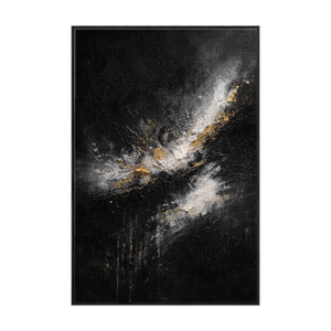 Elegant Black White Gold Abstract Textured Wall Art - Dramatic Contrast Knife Impasto Painting for Modern Minimalist Living Spaces, Office, Bedroom, Dining Room & Hallway Decor