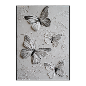 Sophisticated Black and White Textured Butterfly Wall Art, Thick Impasto Relief Minimalist Nature-Inspired Animal Decor for Living Room, Bedroom, Office, Dining Room, and Hallway – Modern Monochrome Canvas Accent Piece