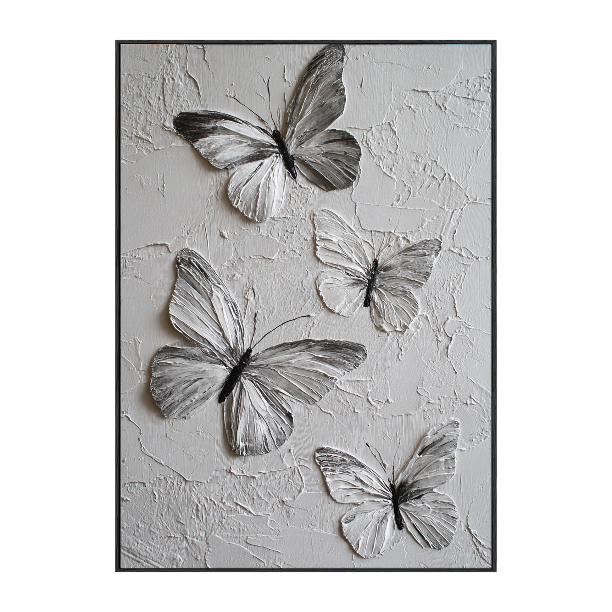 Sophisticated Black and White Textured Butterfly Wall Art, Thick Impasto Relief Minimalist Nature-Inspired Animal Decor for Living Room, Bedroom, Office, Dining Room, and Hallway – Modern Monochrome Canvas Accent Piece