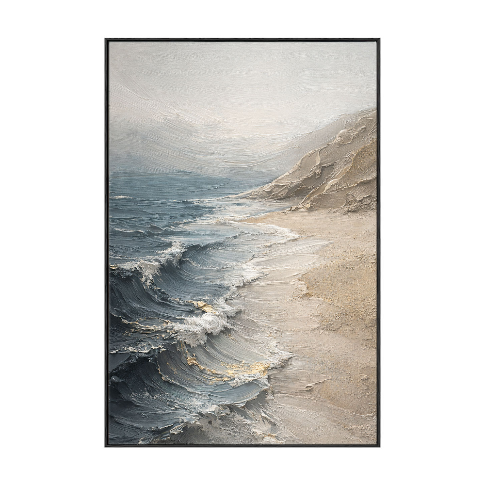 Textured Blue Beige White Coastal Beach Ocean And Sky Impasto Wall Art Abstract Neutral Decorative Artwork Modern Minimalist Landscape Painting For Living Room Bedroom Office Dining Room