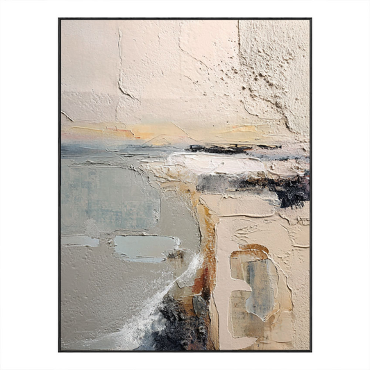 Abstract Neutral Landscape Textured Wall Art - Thick Knife Brush Stroke Minimalist Coastal Scene for Living Room Office Bedroom Dining Room Hallway