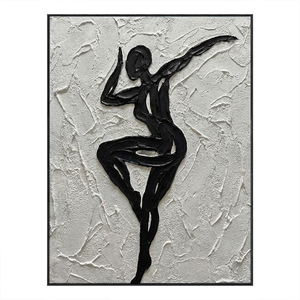 Black and White Textured Impasto Dancing Female Figure Portrait Minimalist Modern Bold Line Wall Art Decor for Living Room Bedroom Office Dining Room Hallway