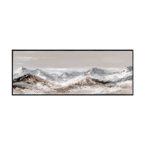 Serene Neutral Toned Mountain Range Stylized Landscape Framed Canvas Wall Art Textured Impasto Style for Modern Minimalist Rustic Home Decor Office Living Room Bedroom Dining Hallway