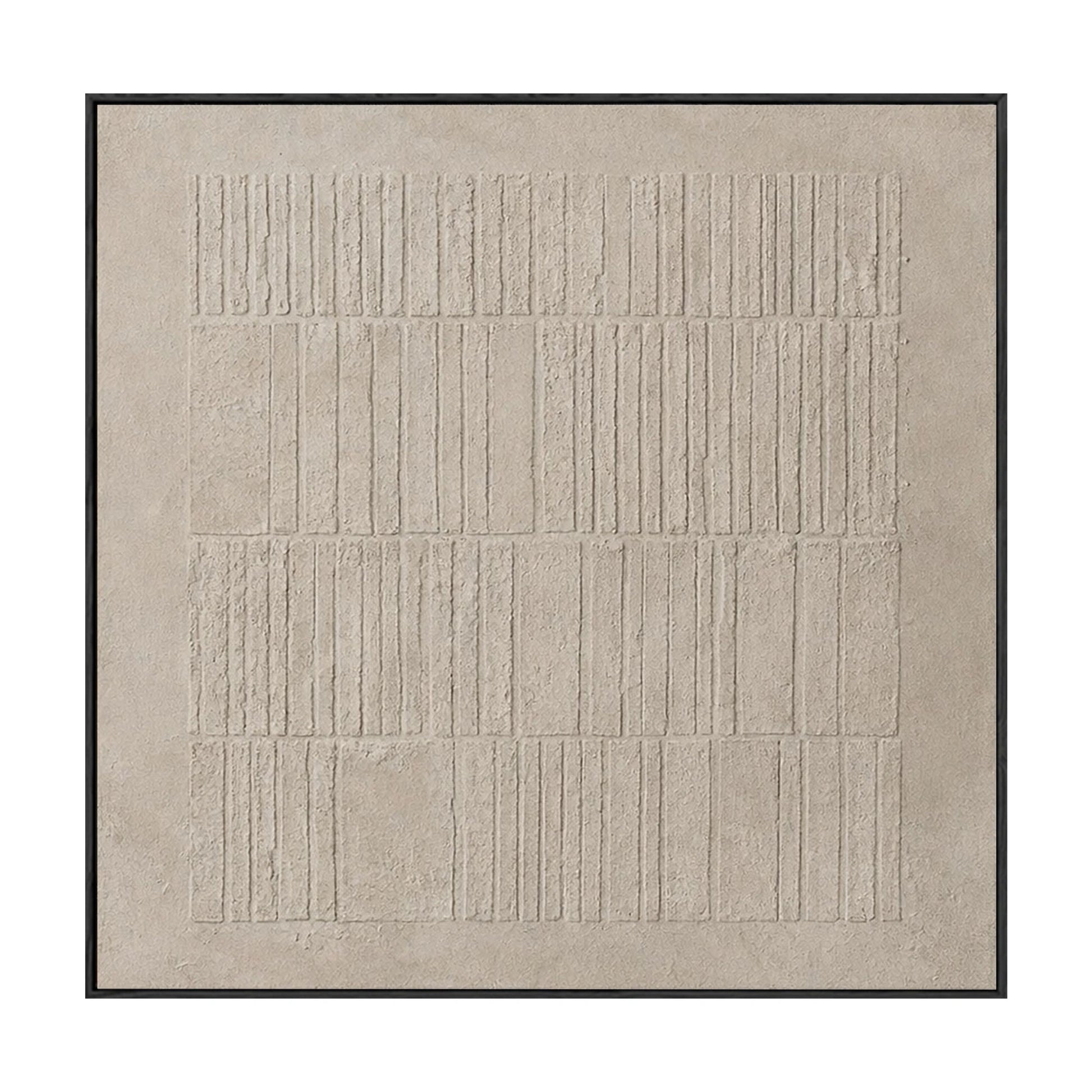 Minimalist Beige Geometric Line Textured Plaster Wall Art Abstract Neutral Tone Square Relief Artwork for Modern Living Room Bedroom Office Dining Room Hallway Wabi Sabi Inspired