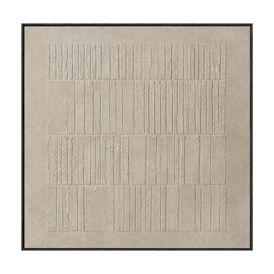 Minimalist Beige Geometric Line Textured Plaster Wall Art Abstract Neutral Tone Square Relief Artwork for Modern Living Room Bedroom Office Dining Room Hallway Wabi Sabi Inspired