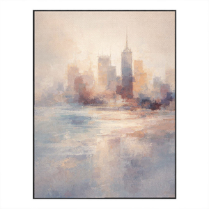 Soft Tonal Impressionist New York City Skyline with Water Reflection Vintage Wall Art for Modern Living, Bedroom, Dining, Office & Hallway Spaces