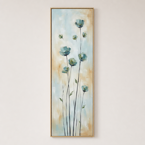 Abstract Floral Canvas Wall Art Soft Blue Beige Brown White Vertical Long Panel Botanical Painting Framed Minimalist Decor For Living Room Bedroom Dining Room Hallway Office