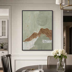 Sage Green Terracotta Abstract Textured Mixed Media Vertical Wall Art for Dining Room Living Room
