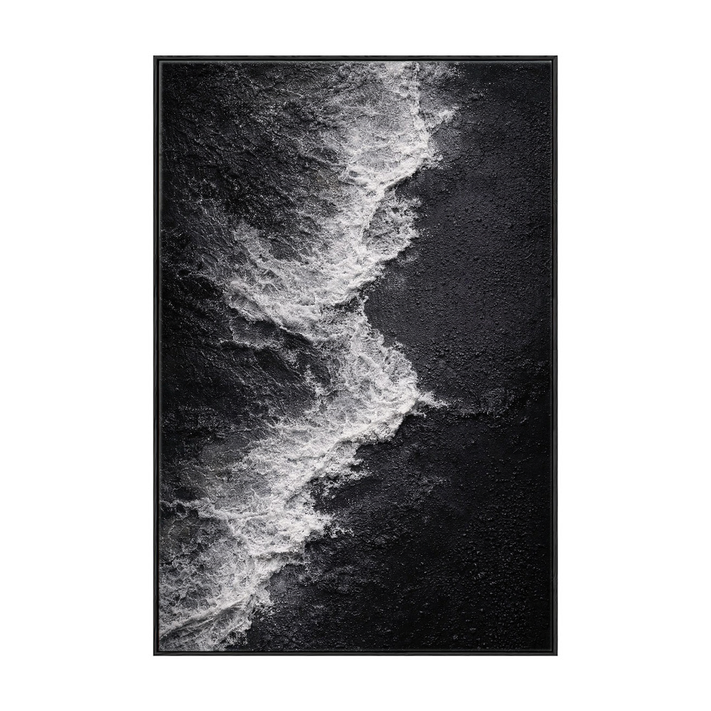 Black and White Abstract Ocean Wave Textured Canvas Wall Art Modern Minimalist Coastal Scene Artwork for Living Room Bedroom Office Hallway Dining Room