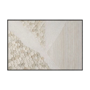 Minimalist Abstract Textured Geometric Wall Art, Neutral Beige White Light Grey Wall Decor with Asymmetrical 3D Relief Circles & Lines, Modern Wabi Sabi Wall Art for Living Room Bedroom Office Dining Room Hallway