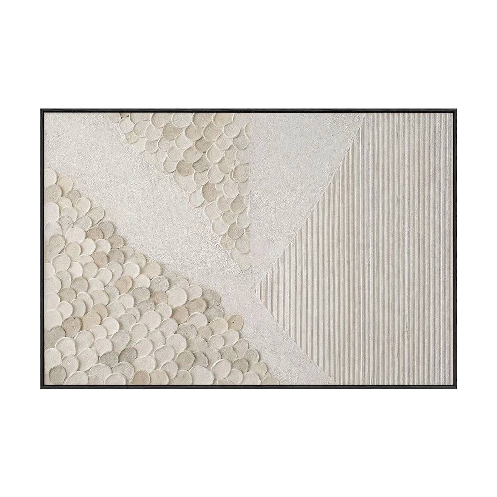 Minimalist Abstract Textured Geometric Wall Art, Neutral Beige White Light Grey Wall Decor with Asymmetrical 3D Relief Circles & Lines, Modern Wabi Sabi Wall Art for Living Room Bedroom Office Dining Room Hallway