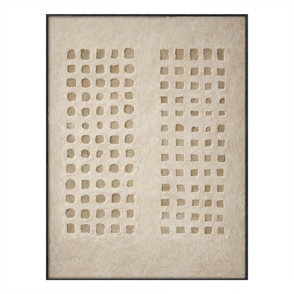 Minimalist Neutral Asymmetrical Geometric Relief Wabi Sabi Plaster Wall Art, Beige Base with Soft Muted Light Medium Grey Imperfect Circles Squares Blocks, Modern Subtle Textured Abstract Decor for Calm Spaces