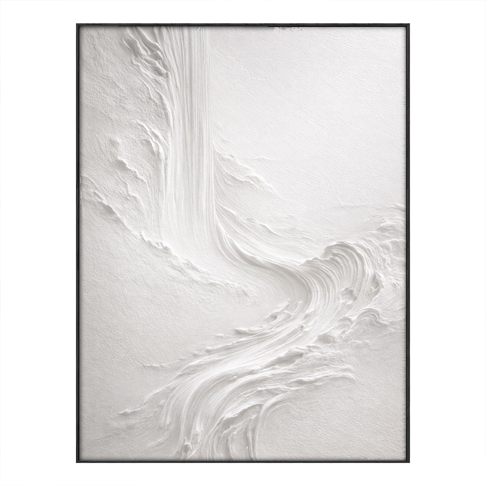 Minimalist White Abstract Textured Impasto Wall Art 3D Relief Flow Decorative Painting for Living Room Bedroom Office Hallway Dining Room Neutral Wabi-Sabi Style Modern Home Decor Artwork