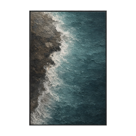 Abstract Textured Ocean Shore Wall Art Blue Brown White Waves Coastal Seaside Thick Knife Brush Impasto Painting for Home Decor Living Room Bedroom Dining Room Office Hallway