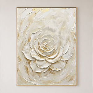 White and Gold Textured Rose Vertical Wall Art for Bedroom or Living Room