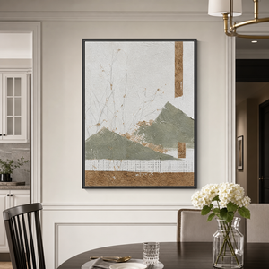 Landscape Sage Green, Earthy Brown, Off-White Abstract Textured Plaster-Style Vertical Wall Art for Dining Room or Living Room