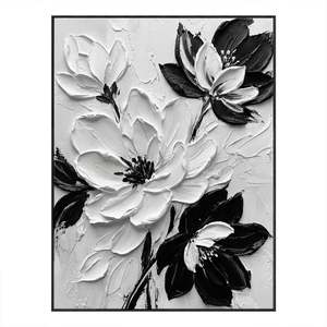 Black and White Textured Floral Wall Art Abstract Thick Paint Impasto Flower Painting Modern 3D Floral Artwork for Living Room Bedroom Dining Room Office Home Decor