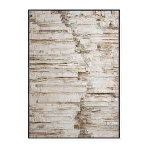 Minimalist Neutral Abstract Textured Canvas Wall Art for Modern Home Decor, Impasto Paint with Thick Brush/Knife Stacked Layers, Beige White Brown Earth Tone Block Pattern, Framed Wabi-Sabi Inspired Wall Decor for Living Room Bedroom Office Hallway