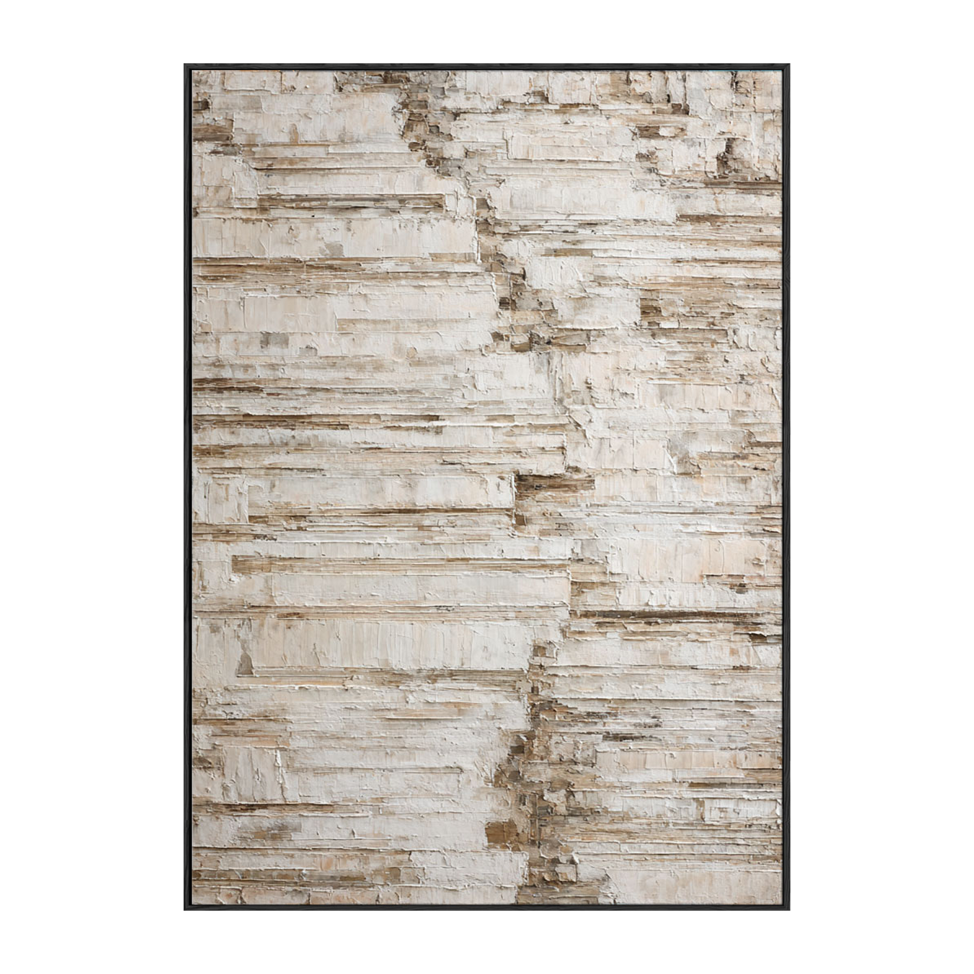 Minimalist Neutral Abstract Textured Canvas Wall Art for Modern Home Decor, Impasto Paint with Thick Brush/Knife Stacked Layers, Beige White Brown Earth Tone Block Pattern, Framed Wabi-Sabi Inspired Wall Decor for Living Room Bedroom Office Hallway