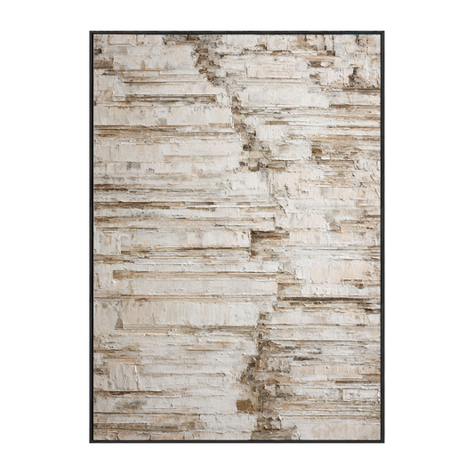 Minimalist Neutral Abstract Textured Canvas Wall Art for Modern Home Decor, Impasto Paint with Thick Brush/Knife Stacked Layers, Beige White Brown Earth Tone Block Pattern, Framed Wabi-Sabi Inspired Wall Decor for Living Room Bedroom Office Hallway
