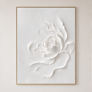 White 3D Relief Textured Abstract Flower Vertical Wall Art for Bedroom or Living Room