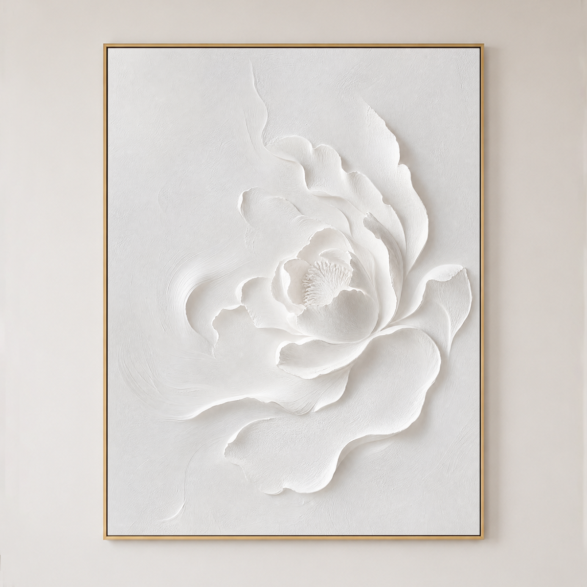 White 3D Relief Textured Abstract Flower Vertical Wall Art for Bedroom or Living Room