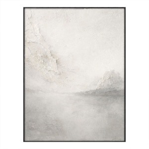 Minimalist Abstract Textured Beige White Light Grey Landscape Plaster Framed Wall Art for Modern Living Room Bedroom Office Neutral Decor