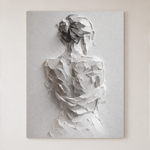 White Gray Textured Abstract Portrait Acrylic-style Vertical Wall Art for Bedroom