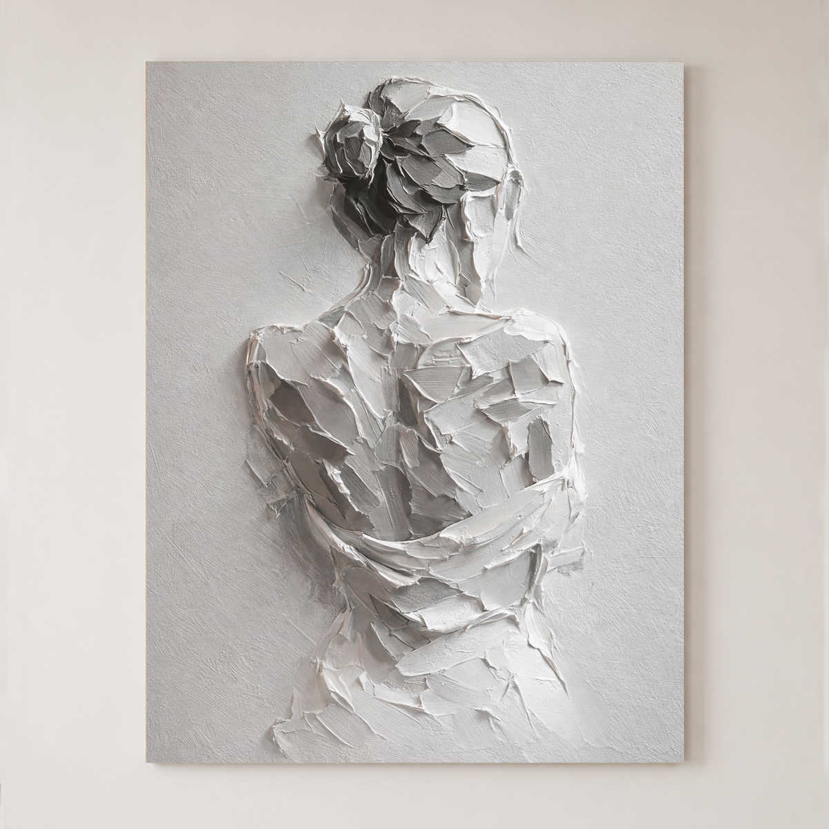White Gray Textured Abstract Portrait Acrylic-style Vertical Wall Art for Bedroom