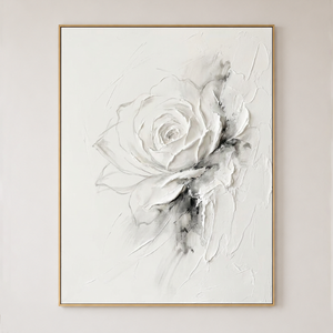 White Gray Abstract Flower Plaster Texture Vertical Wall Art for Bedroom Living Room