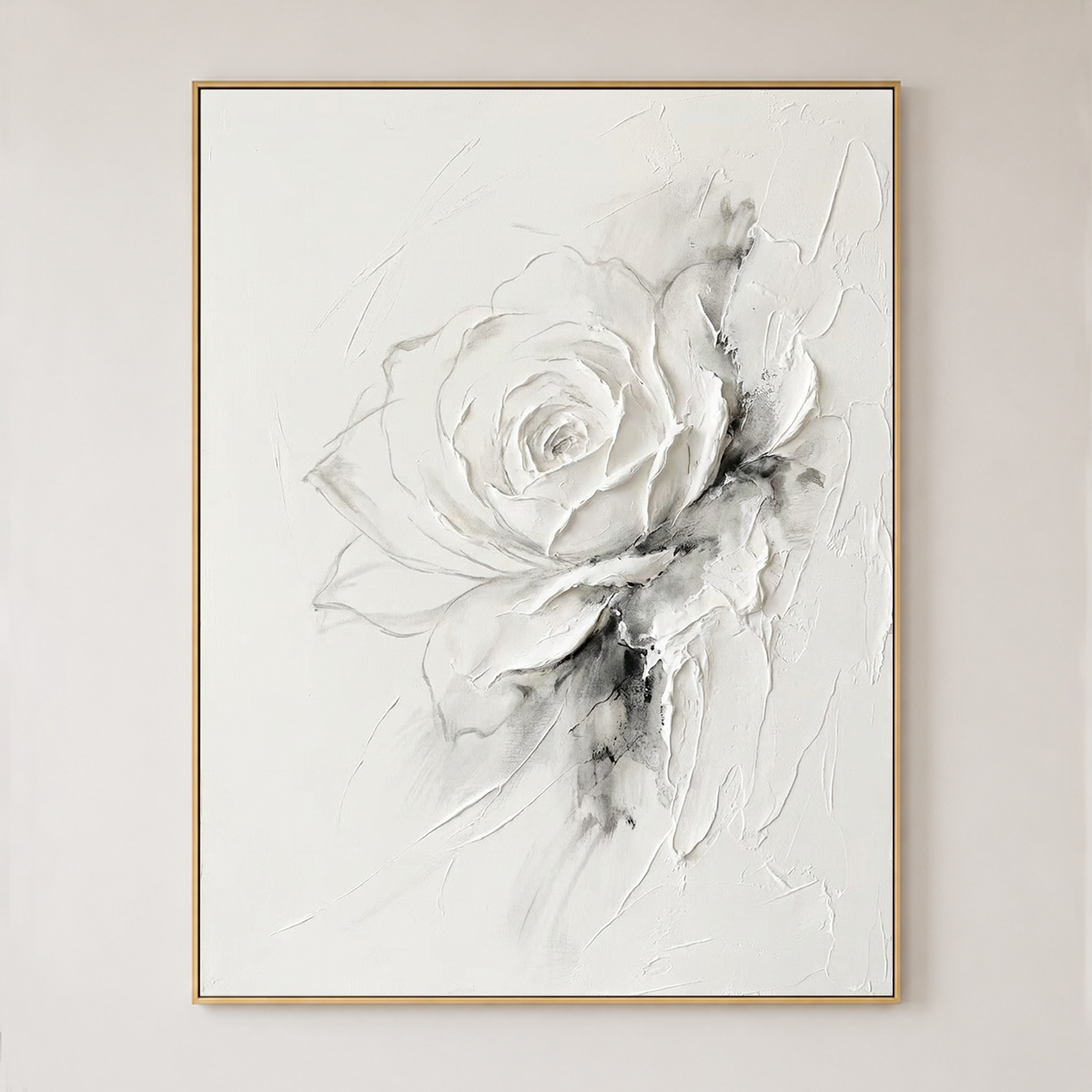 White Gray Abstract Flower Plaster Texture Vertical Wall Art for Bedroom Living Room