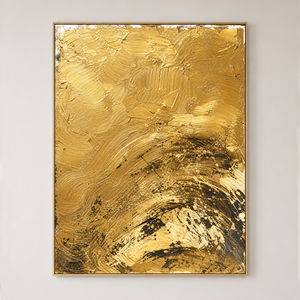 Abstract Gold and Black Textured Acrylic-Style Vertical Wall Art for Living Room