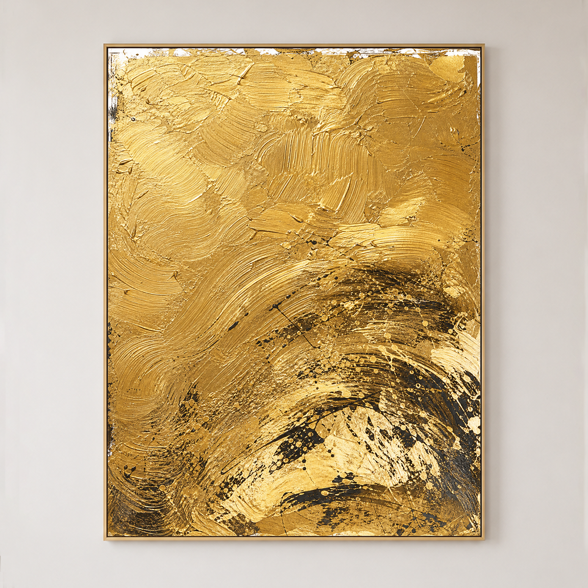 Abstract Gold and Black Textured Acrylic-Style Vertical Wall Art for Living Room