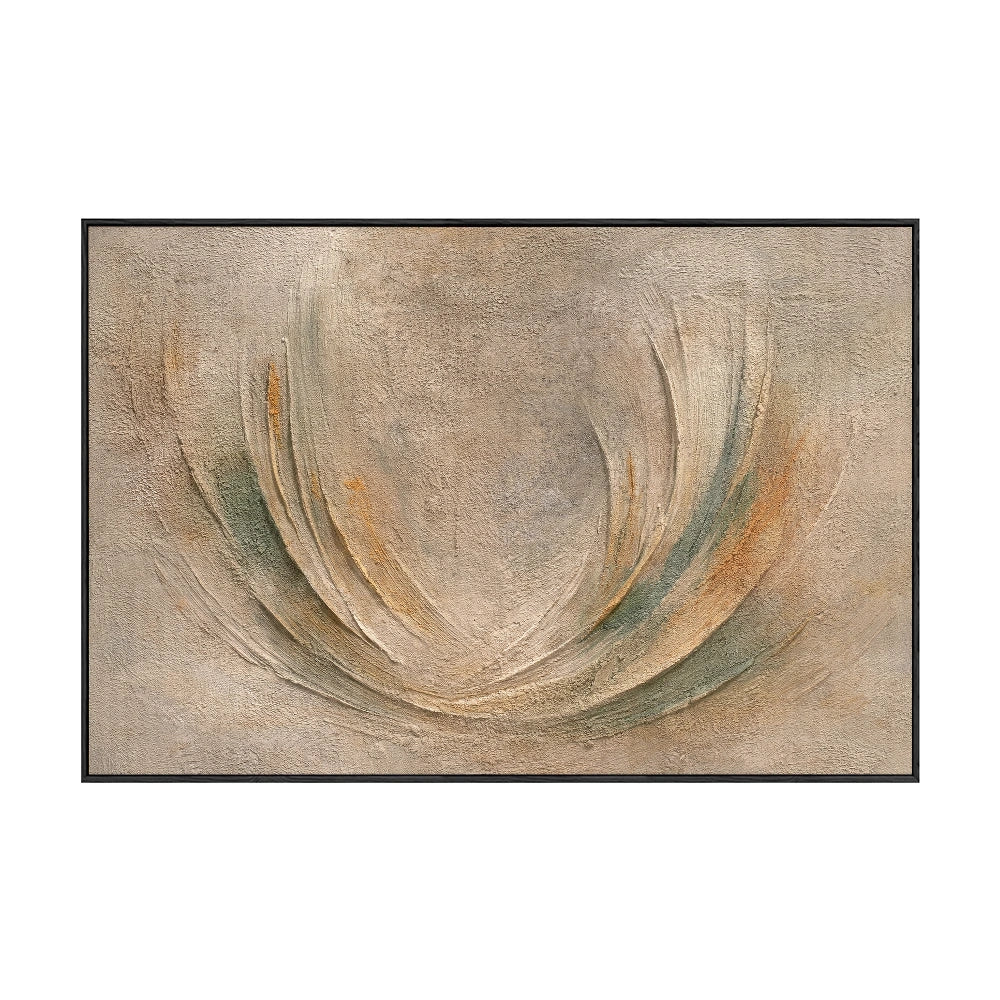 Minimalist Textured Abstract Curved Beige Green Brown Composition Framed Canvas Wall Art Modern Neutral Decor Piece Soft Organic Shape Design for Home and Office