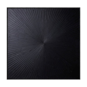 Minimalist Dark Grey Black Abstract Radiating Geometric Lines Textured Wall Art Modern Monochrome Knife Stroke Impasto for Contemporary Interiors Office Bedroom Living Room Dining Room Hallway Stylish Home Decor