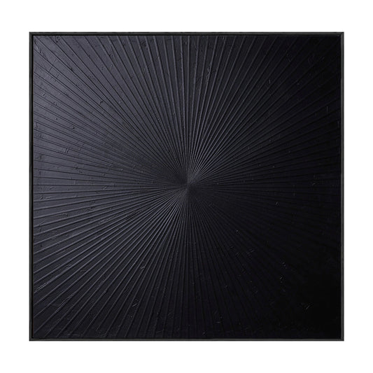 Minimalist Dark Grey Black Abstract Radiating Geometric Lines Textured Wall Art Modern Monochrome Knife Stroke Impasto for Contemporary Interiors Office Bedroom Living Room Dining Room Hallway Stylish Home Decor