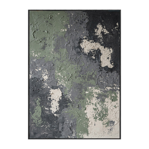 Abstract Textured Dark Green, Medium Grey, White & Beige Thick Impasto Wall Art Modern Muted Non-Representational Decor for Contemporary Home Office Hallway Dining Bedroom Living Room Spaces