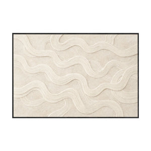 Minimalist Neutral Abstract Textured Wall Art Decor, Soft Beige White Wavy Curved Geometric Lines Plaster Artwork, Modern Boho Farmhouse Style Wall Hanging for Living Room Bedroom Dining Room Office Entryway, Large Framed Canvas Wall Painting for