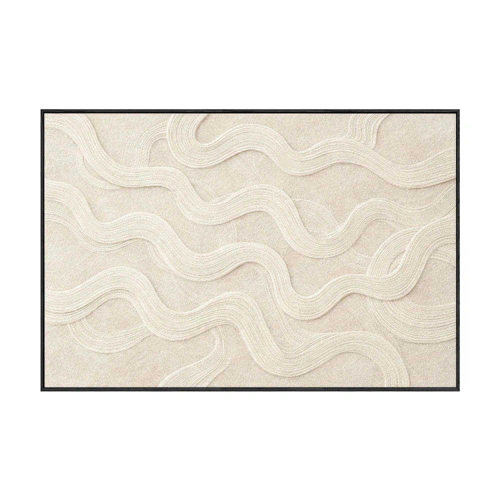 Minimalist Neutral Abstract Textured Wall Art Decor, Soft Beige White Wavy Curved Geometric Lines Plaster Artwork, Modern Boho Farmhouse Style Wall Hanging for Living Room Bedroom Dining Room Office Entryway, Large Framed Canvas Wall Painting for