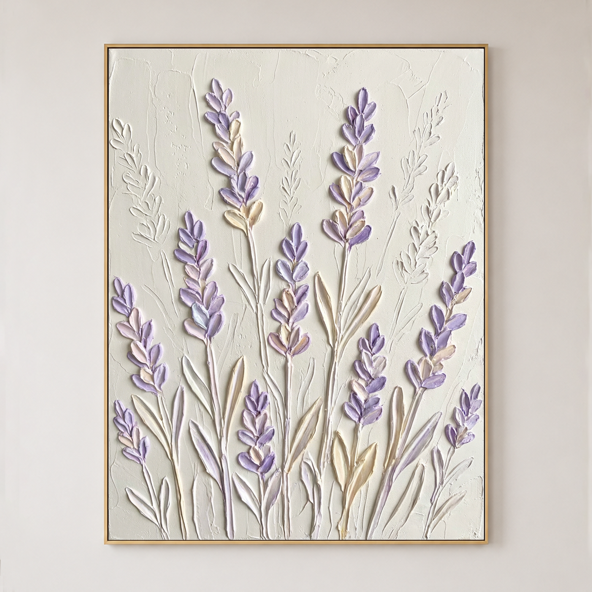 Textured Lavender Flower Vertical Wall Art, Soft Purple Beige off White Acrylic-style 3D Relief, Bedroom Living Room Decor